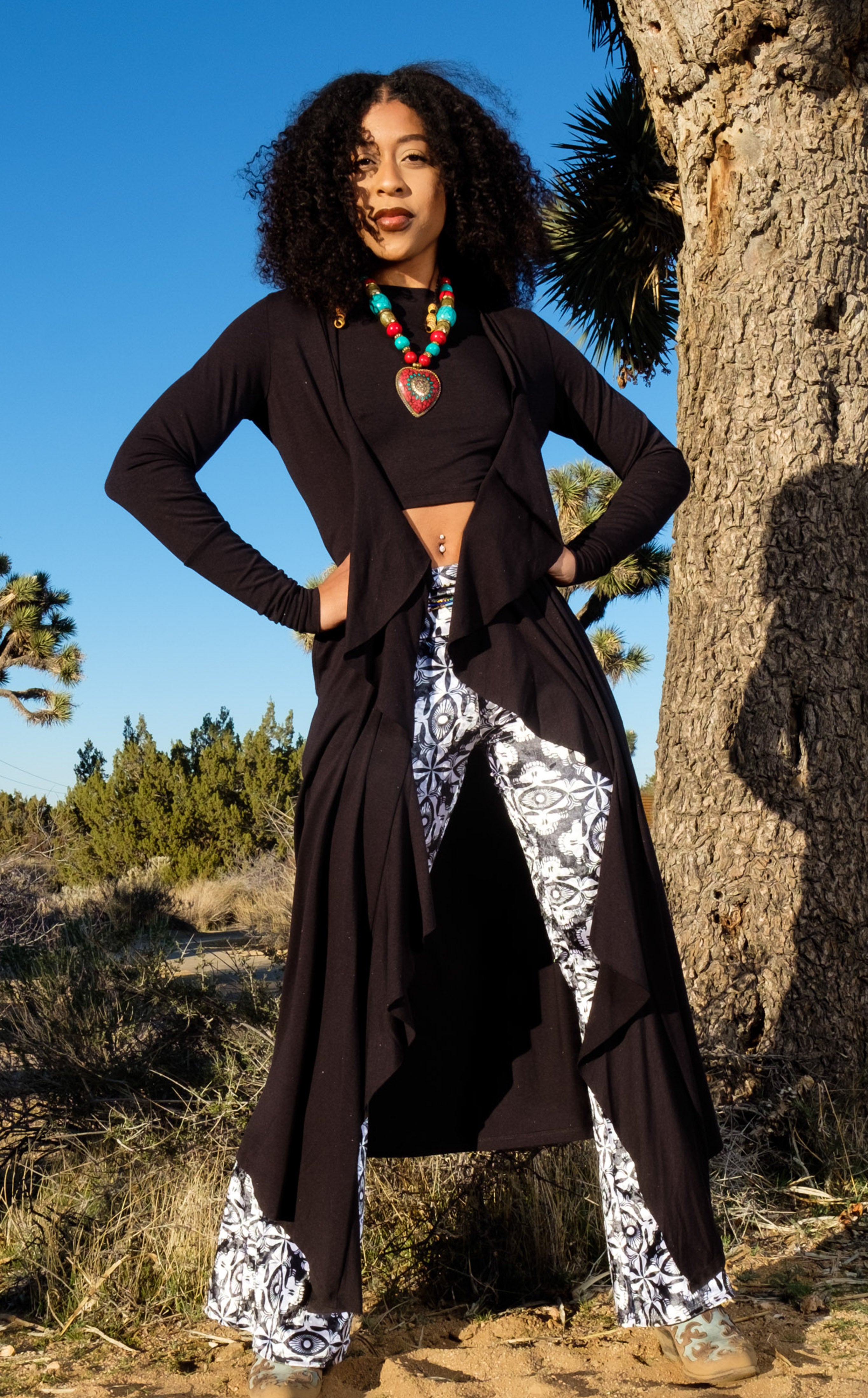 Black Bamboo Waterfall Duster Carigan