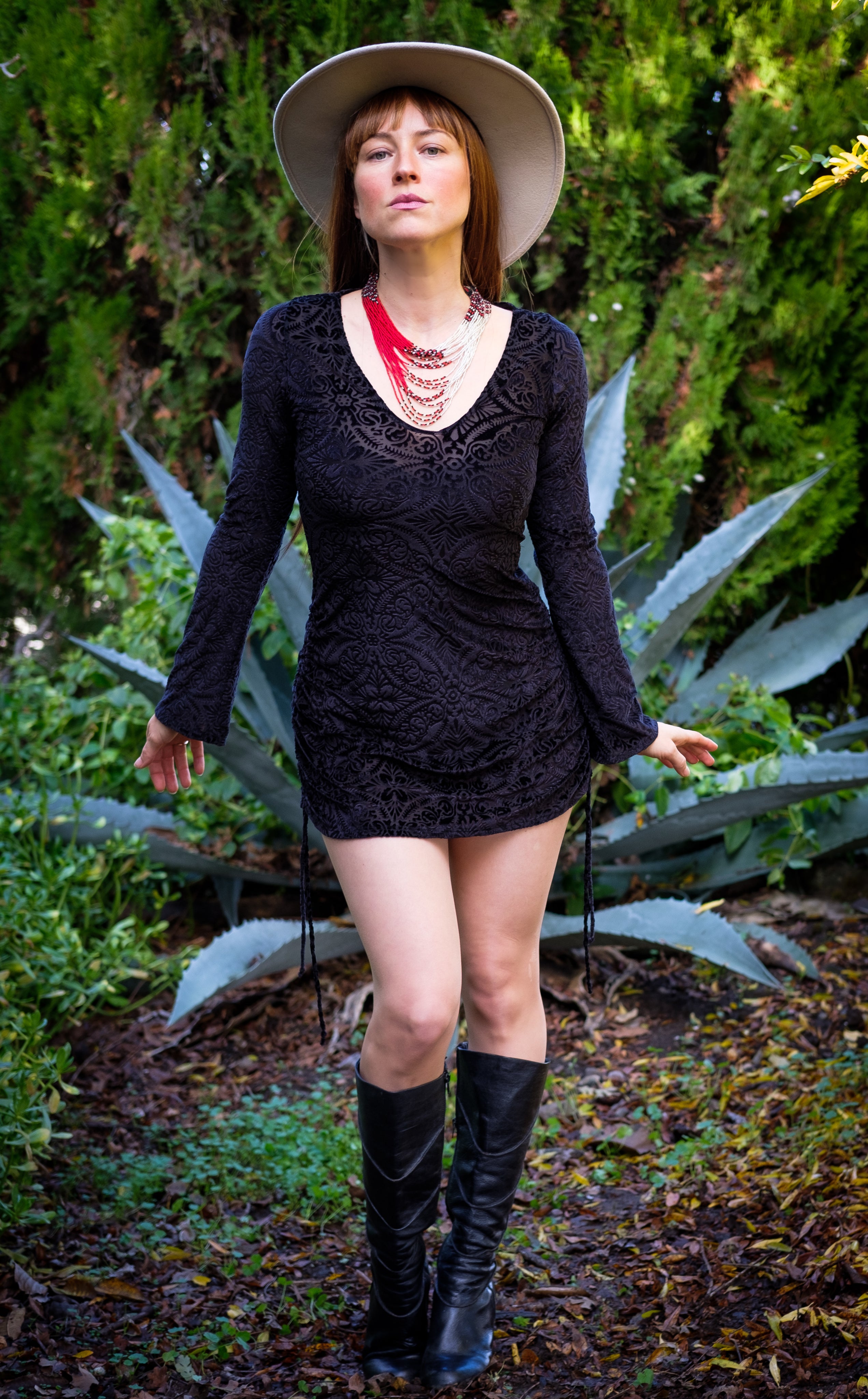 Midnight Burnout Sleeved Echo Cinch Dress