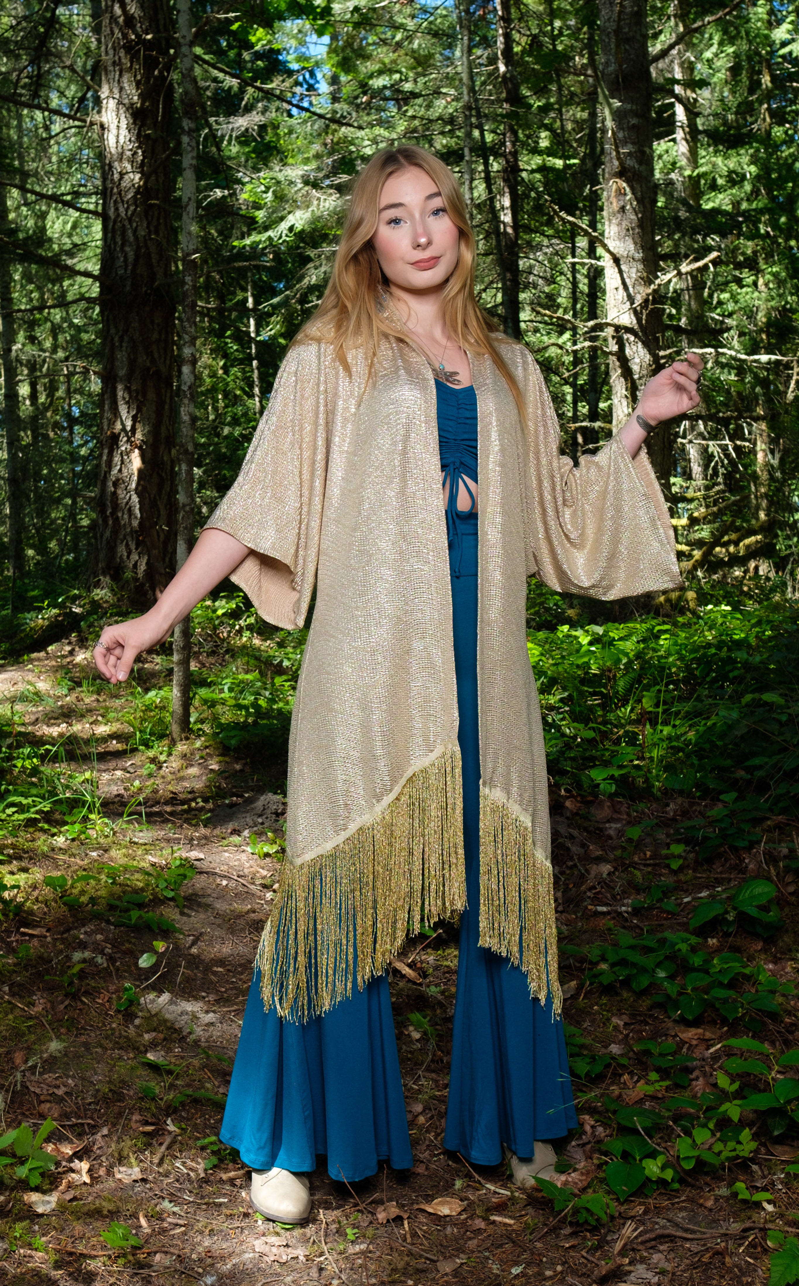 Gold Star Kimono with Gold Fringe