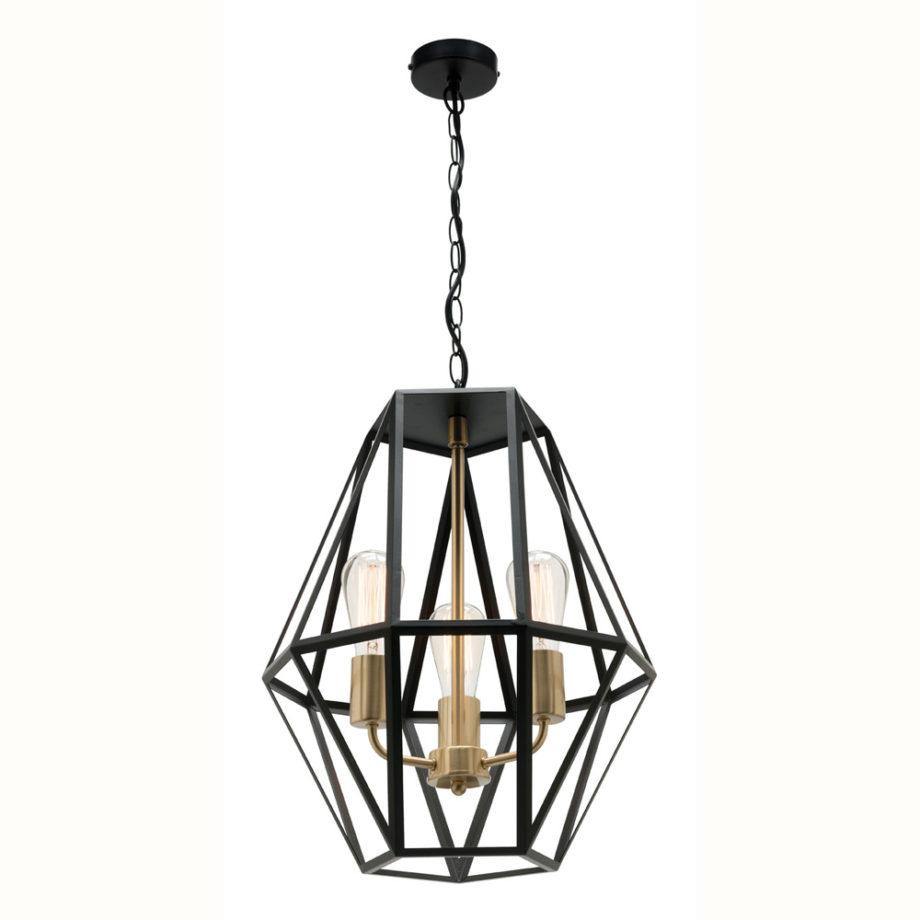 Prisma 3 Brass and Black Pendant Light by Lighting Superstore