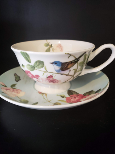 NEW Teacup & Saucer, Soft Pink, Chintz Floral Tea Cup, Made in China 18231