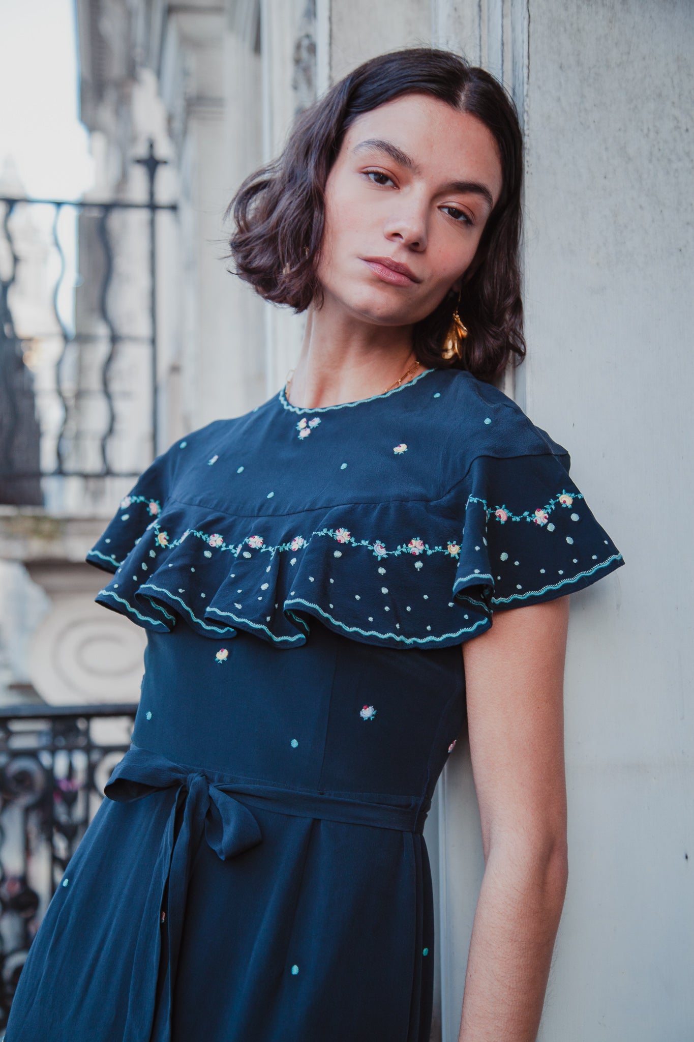 Embroidered Peony Dress