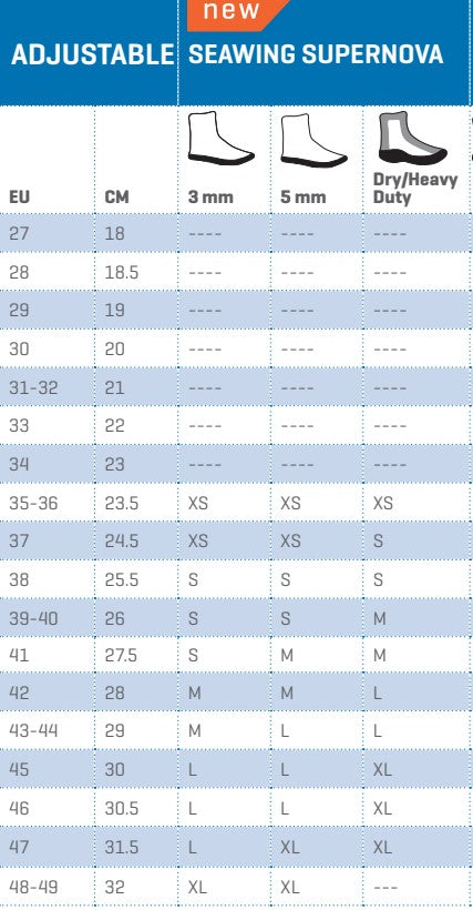 Scubapro Supernova Fins Size Chart