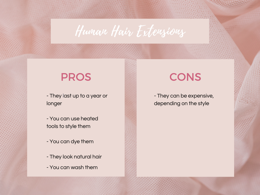Graphic listing the pros and cons of human hair extensions