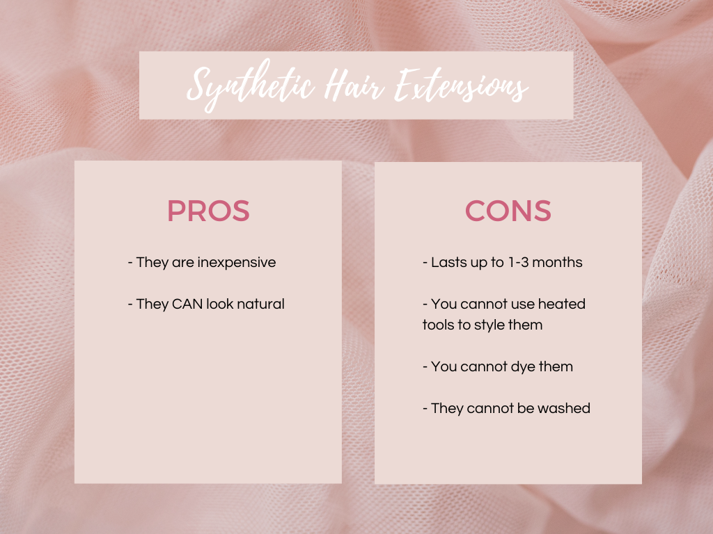 Graphic listing the pros and cons of synthetic hair extensions
