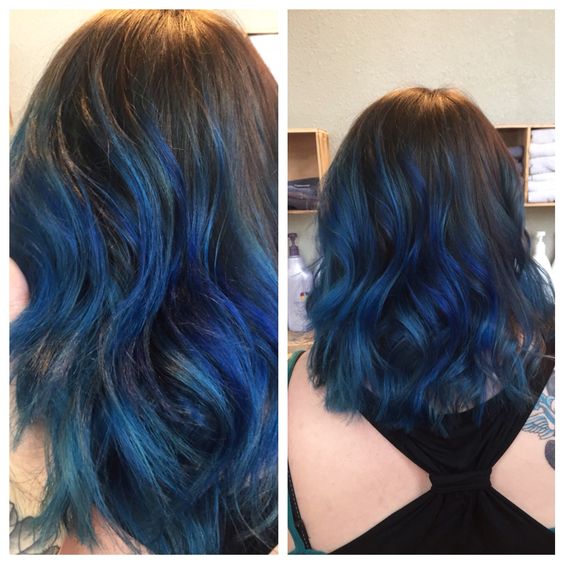 Blue hair colour highlights on Natural Roots