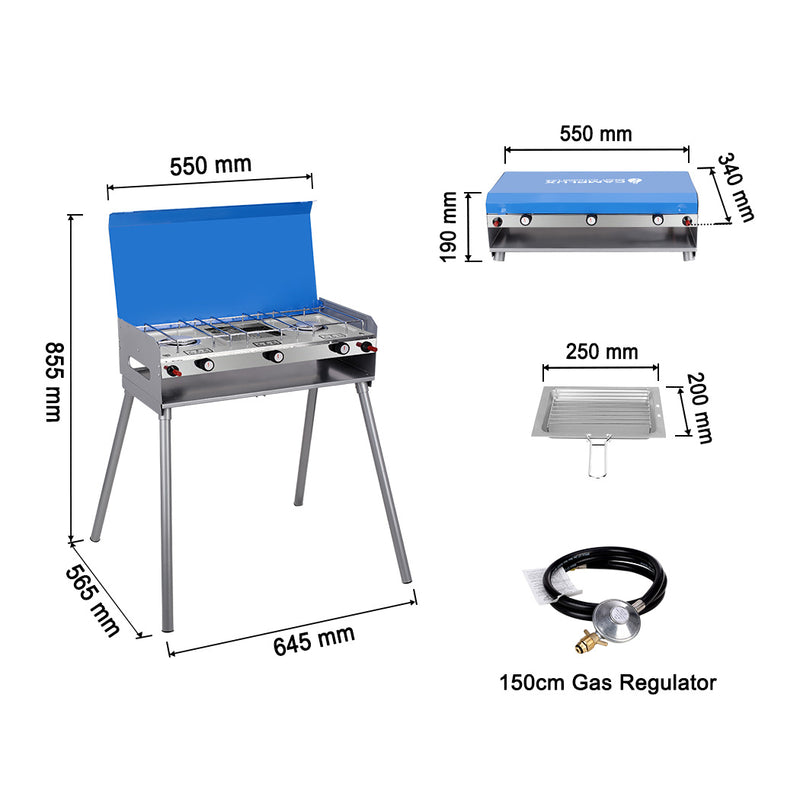 CAMPLUX Portable Camping Stove with Legs 2 Burner Gas Grill Butane BBQ
