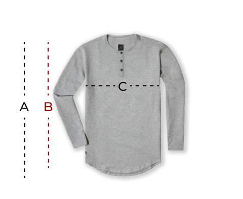 long sleeve henley product size chart image - Ten10 Apparel