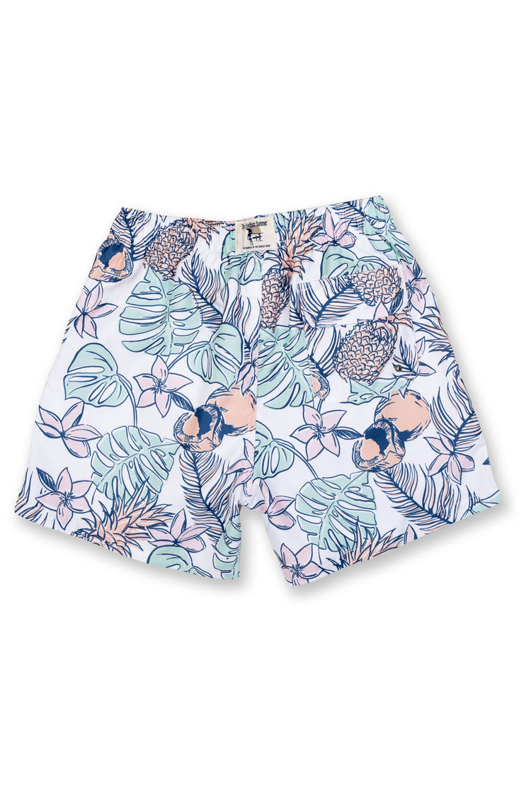 BOYS SWIM SHORTS W/ TROPICAL PINEAPPLE PRINT - WHITE –  VintageSummerSwimwear.com