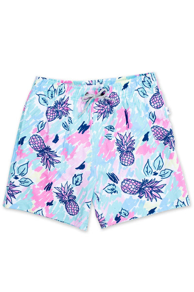 BOYS SEERSUCKER ALL OVER PINEAPPLE SWIM SHORTS - WHITE