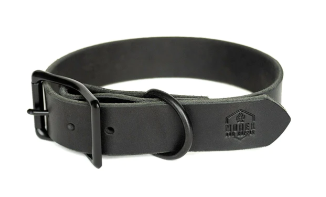 Black leather dog collar by Moger Dog Supply