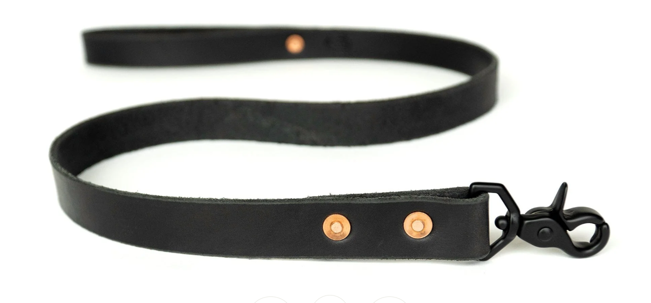 Black leather dog leash by Moger Dog Supply