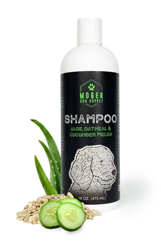 Aloe and oatmeal dog shampoo by Moger Dog Supply.