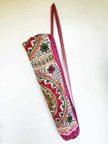 Handmade Indian Flower Yoga Mat Bag Embroidered Vintage Boho
