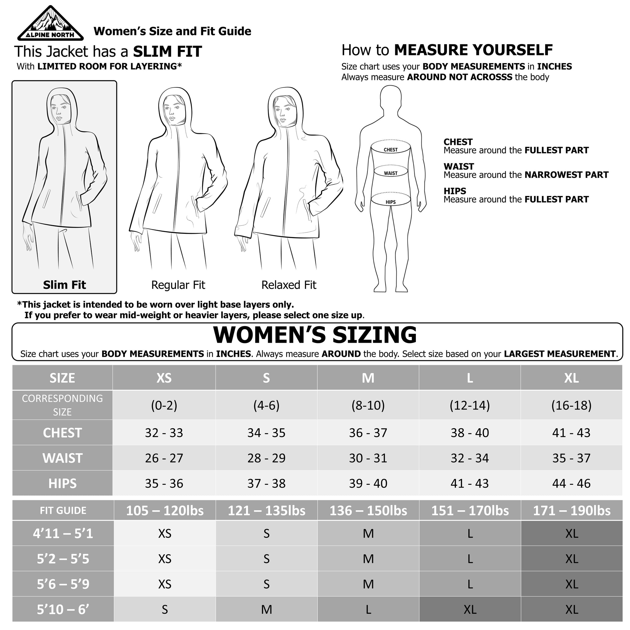 Size Chart - Women's - Slim Fit – Alpine North US