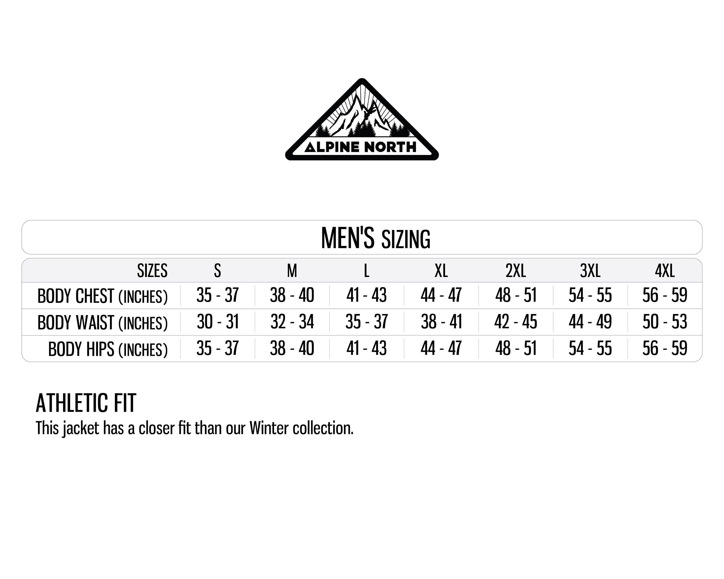 Size Chart - Men's - Athletic Fit – Alpine North US