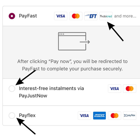 Payment options of buy now pay later