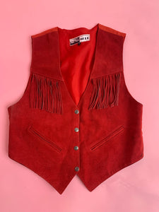 Vintage Red Suede Fringe Vest