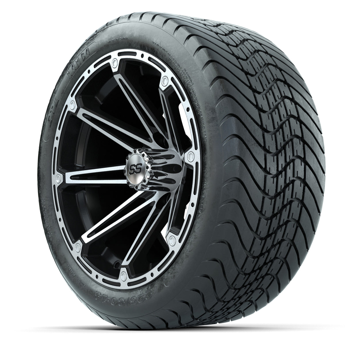 14-inch GTW Element Wheels / Machined Silver & Black Finish with 225/30-14 Mamba Street Tires (Set of 4)