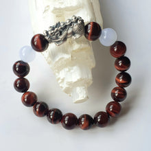 Load image into Gallery viewer, Red Tiger Eye and Hetian White Jade with S999 Silver Retro Pixiu Bracelet