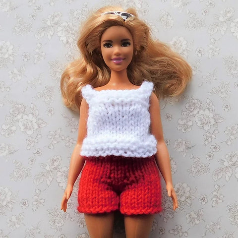 barbie in knitted shorts and top