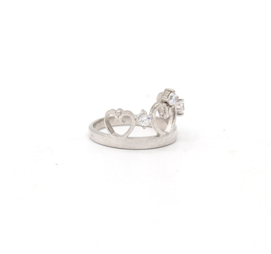 Crown Shape Solid Silver CZ Ring