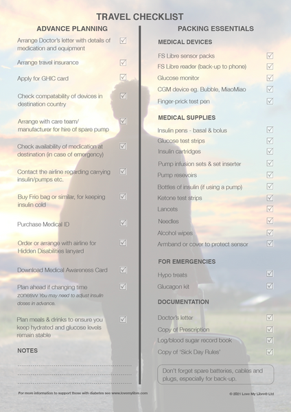 Travel checklist for travelling with diabetes. Spring 2021 issue of Libre Life. Produced by Love My Librre Ltd.