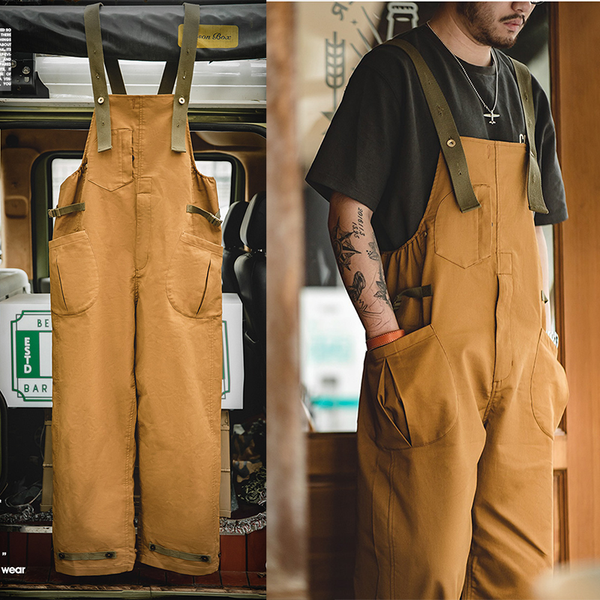 Vintage Casual Work Style Overalls In Khaki – Martboutique