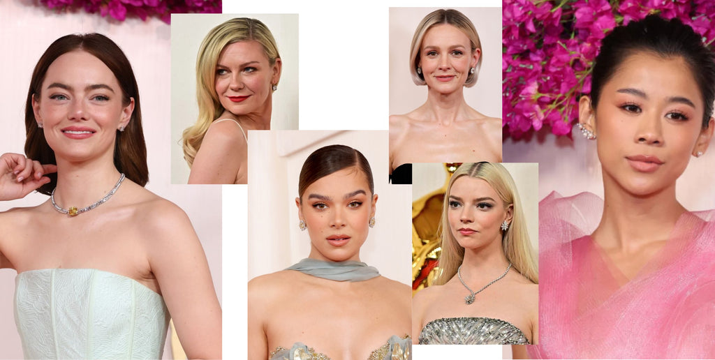 Women on the Oscars 2024 red carpet simple statement earrings