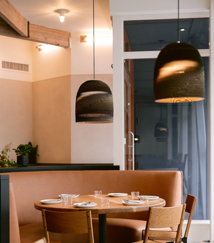 Flour + Water Pizzeria corrugated cardboard pendant lights, San Francisco