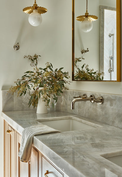 Powder room european luxury bathroom vanity with marble and brass details