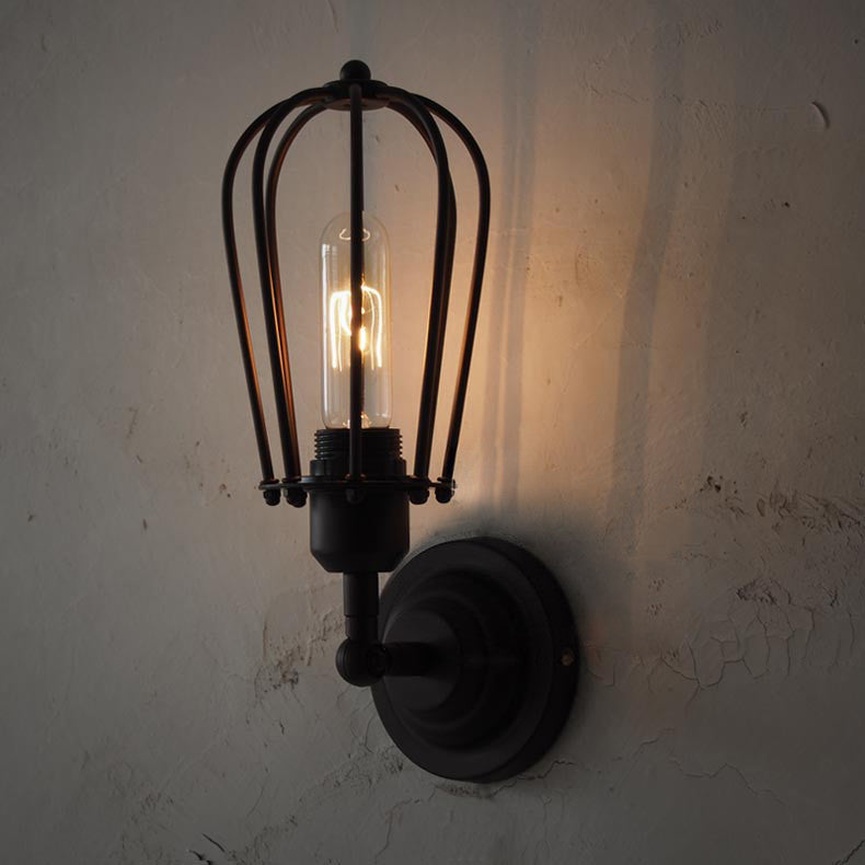 black cage wall light