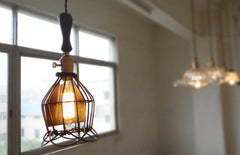 Industrial Loft Pendant Light With Wooden Handle