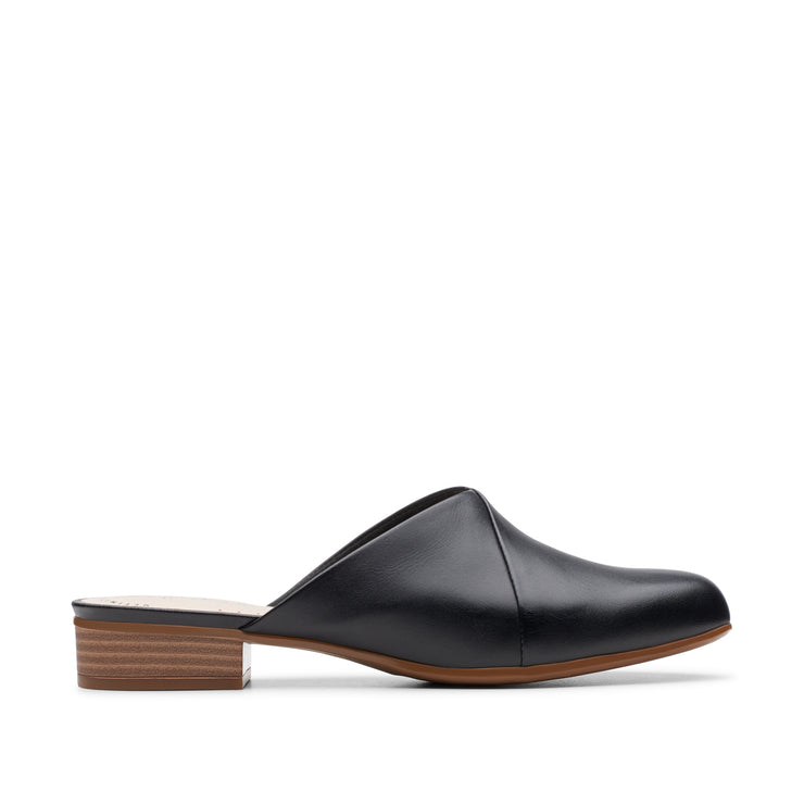 clarks black leather mules