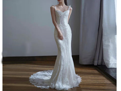 Floral Lace Corset Wedding Dresses with Straps