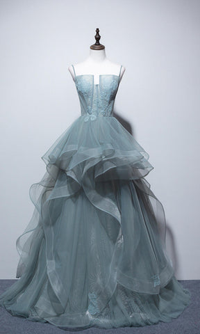 Mist blue bustier prom gowns