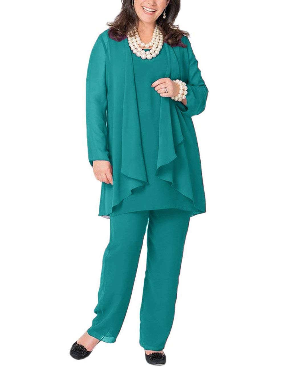 3PCS Chiffon Mother of The Bride Pant suits 