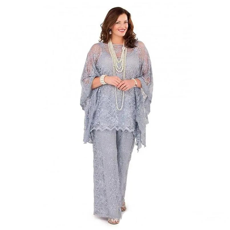 Grey Lace Mother of The Bride Pantsuit