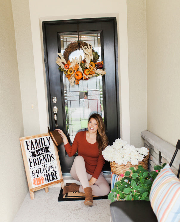 fall, porch, front proch, fall decor, wreath, pumpkins