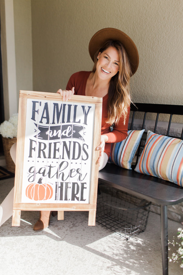 influencer, fall, gather here, gather sign, wall art