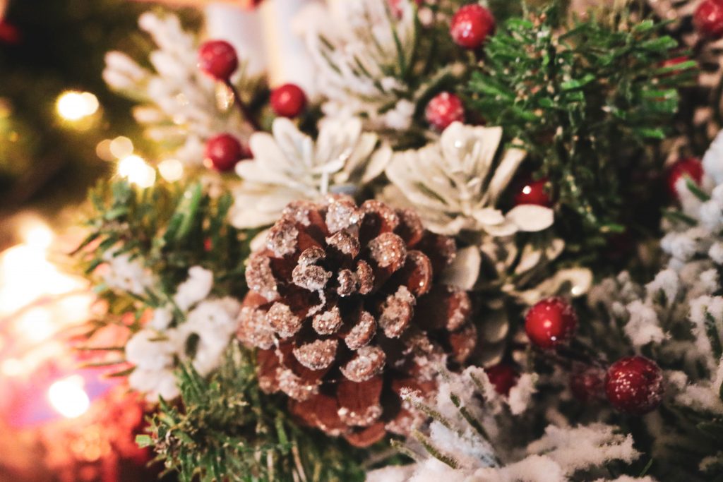 A frosted pinecone perfect for a Christmas tree