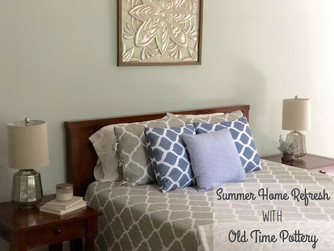 A summer home bedroom refreshed with Old Time Pottery