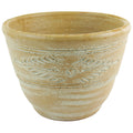 Tan terracotta pot with design