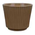 Brown ceramic planter with striped designs