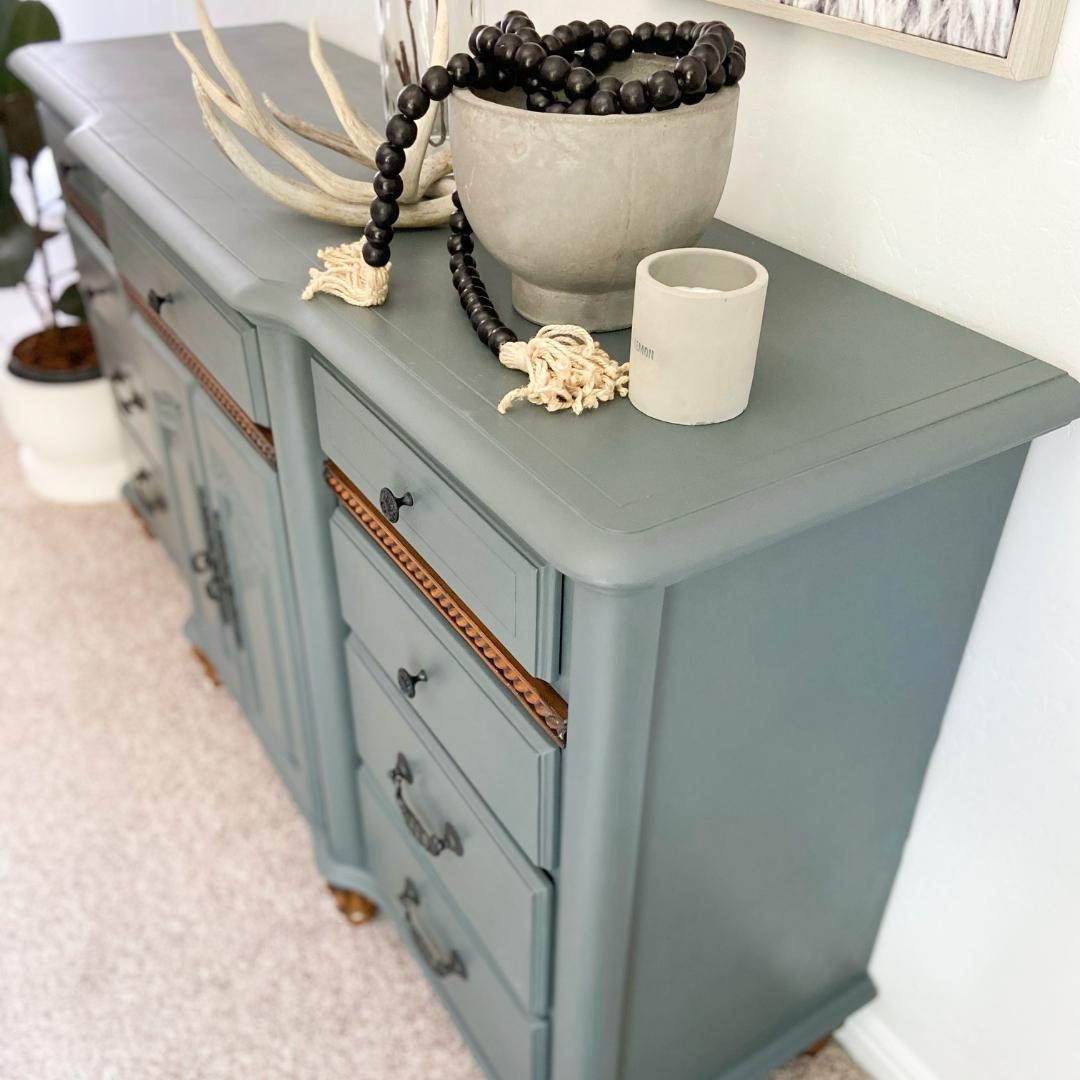 painted dresser up close after