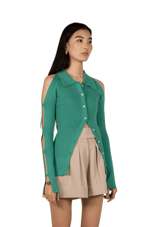 Cut-Out Cardigan Green
