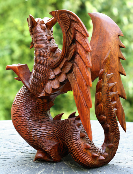 Hand Carved Wooden Dragon Statue Sculpture Figurine Home Decor – G6 ...