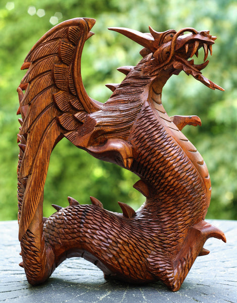 Wooden Dragon Handmade Sculpture Statue Handcrafted Gift Art Decorativ ...