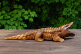 12" Wooden Hand Carved Crocodile Sculpture Statue Handcrafted Gift Decorative Home Decor Figurine Artwork Accent Decoration Handmade Wood Alligator