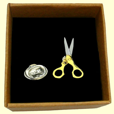 Bassin and Brown Scissors Jacket Lapel Pin - Silver and Gold